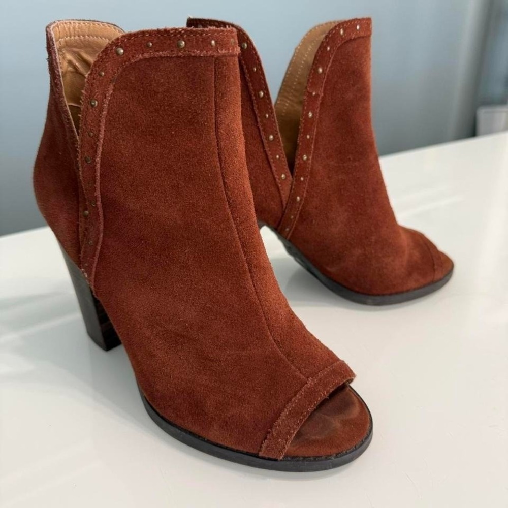 Lucky Brand‎ Rust Brown suede studded peep-toe ankle boots #boho - Picture 6 of 6